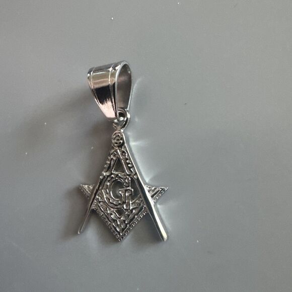 Men's Free Mason Stainless Steel Freemason Symbol Masonic Pendant Chain Silver - Picture 2 of 6